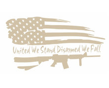 Load image into Gallery viewer, United We Stand Disarmed We Fall Rifle American Flag Custom Precision Die Cut Vinyl Decal Sticker Design Style Graphics
