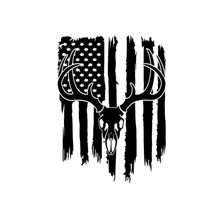 Load image into Gallery viewer, Deer Buck Skull American Flag Custom Precision Die Cut Vinyl Decal Sticker Design Style Graphics