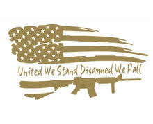 Load image into Gallery viewer, United We Stand Disarmed We Fall Rifle American Flag Custom Precision Die Cut Vinyl Decal Sticker Design Style Graphics