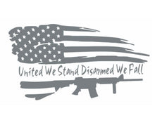 Load image into Gallery viewer, United We Stand Disarmed We Fall Rifle American Flag Custom Precision Die Cut Vinyl Decal Sticker Design Style Graphics