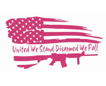 Load image into Gallery viewer, United We Stand Disarmed We Fall Rifle American Flag Custom Precision Die Cut Vinyl Decal Sticker Design Style Graphics