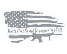 Load image into Gallery viewer, United We Stand Disarmed We Fall Rifle American Flag Custom Precision Die Cut Vinyl Decal Sticker Design Style Graphics