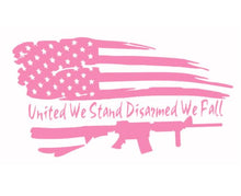 Load image into Gallery viewer, United We Stand Disarmed We Fall Rifle American Flag Custom Precision Die Cut Vinyl Decal Sticker Design Style Graphics