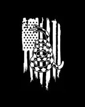 Load image into Gallery viewer, Don't Tread On Me Snake Snake American Flag Custom Precision Die Cut Vinyl Decal Sticker Design Style Graphics