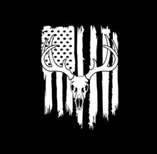 Load image into Gallery viewer, Deer Buck Skull American Flag Custom Precision Die Cut Vinyl Decal Sticker Design Style Graphics