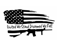 Load image into Gallery viewer, United We Stand Disarmed We Fall Rifle American Flag Custom Precision Die Cut Vinyl Decal Sticker Design Style Graphics
