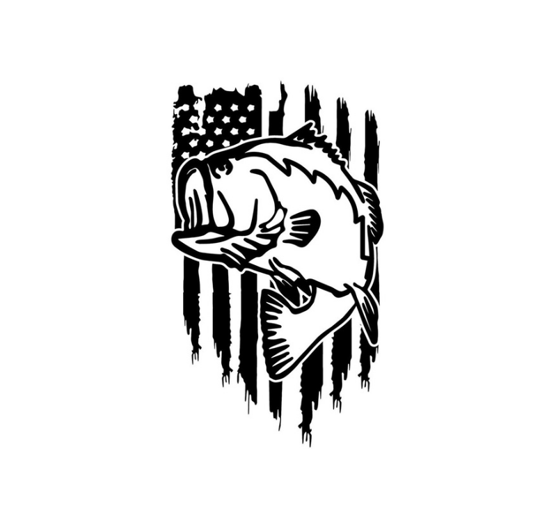 Bass Fish American Flag Decal  Sticker (Medium Sizes) – Design Style