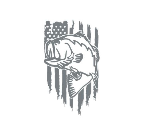Bass Fish American Flag Decal  Sticker (Medium Sizes) – Design Style
